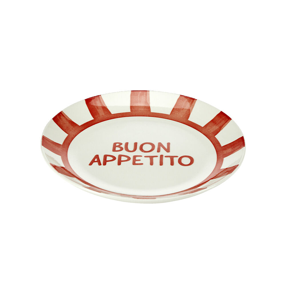 Assiette à dessert porcelaine "Buon Appetito" blanche rouge Ø20cm