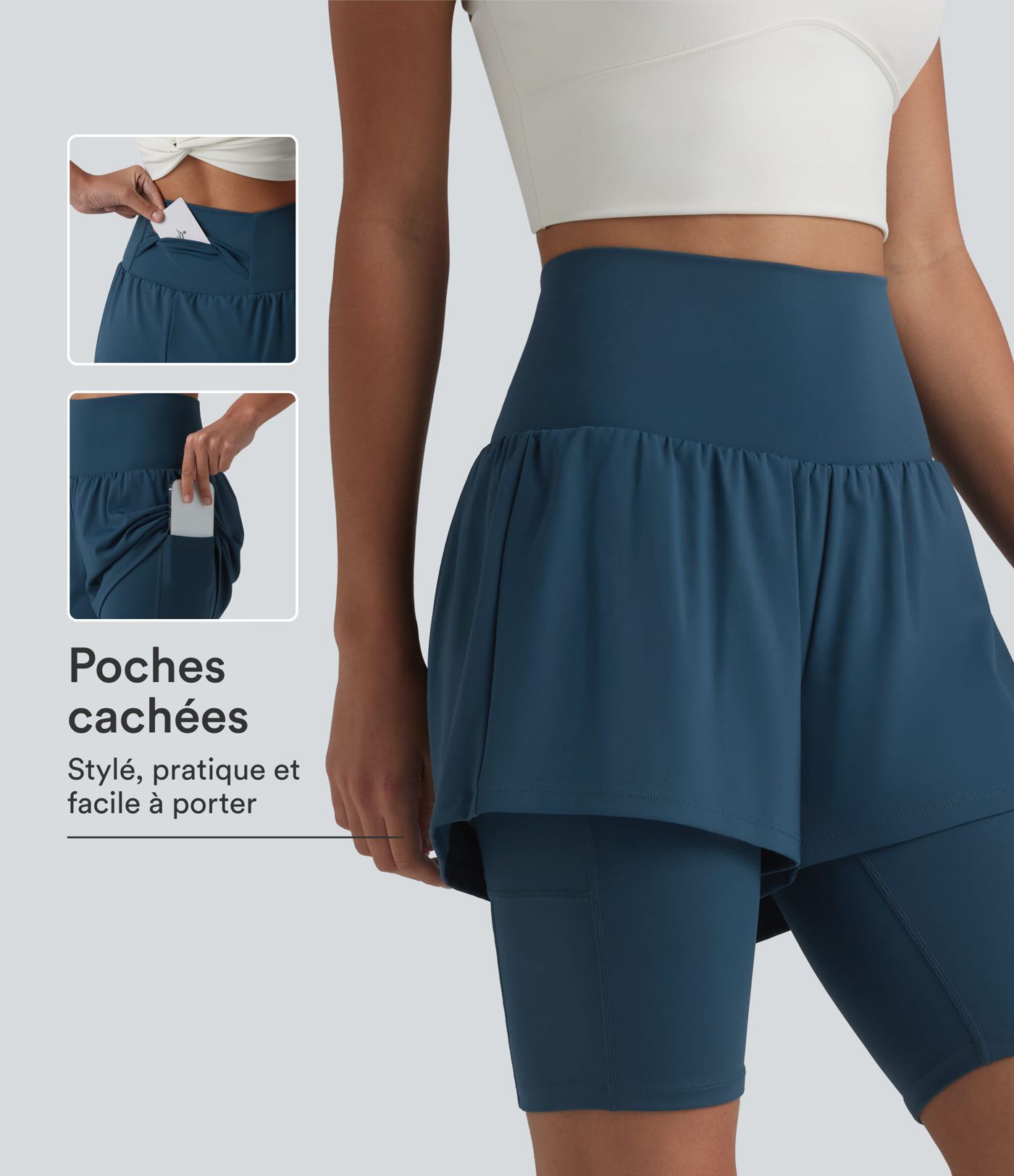 Short de yoga 2-en-1 SoftlyZero™ Airy effet frais InstantCool taille ultra-haute 22,8 cm avec poches
