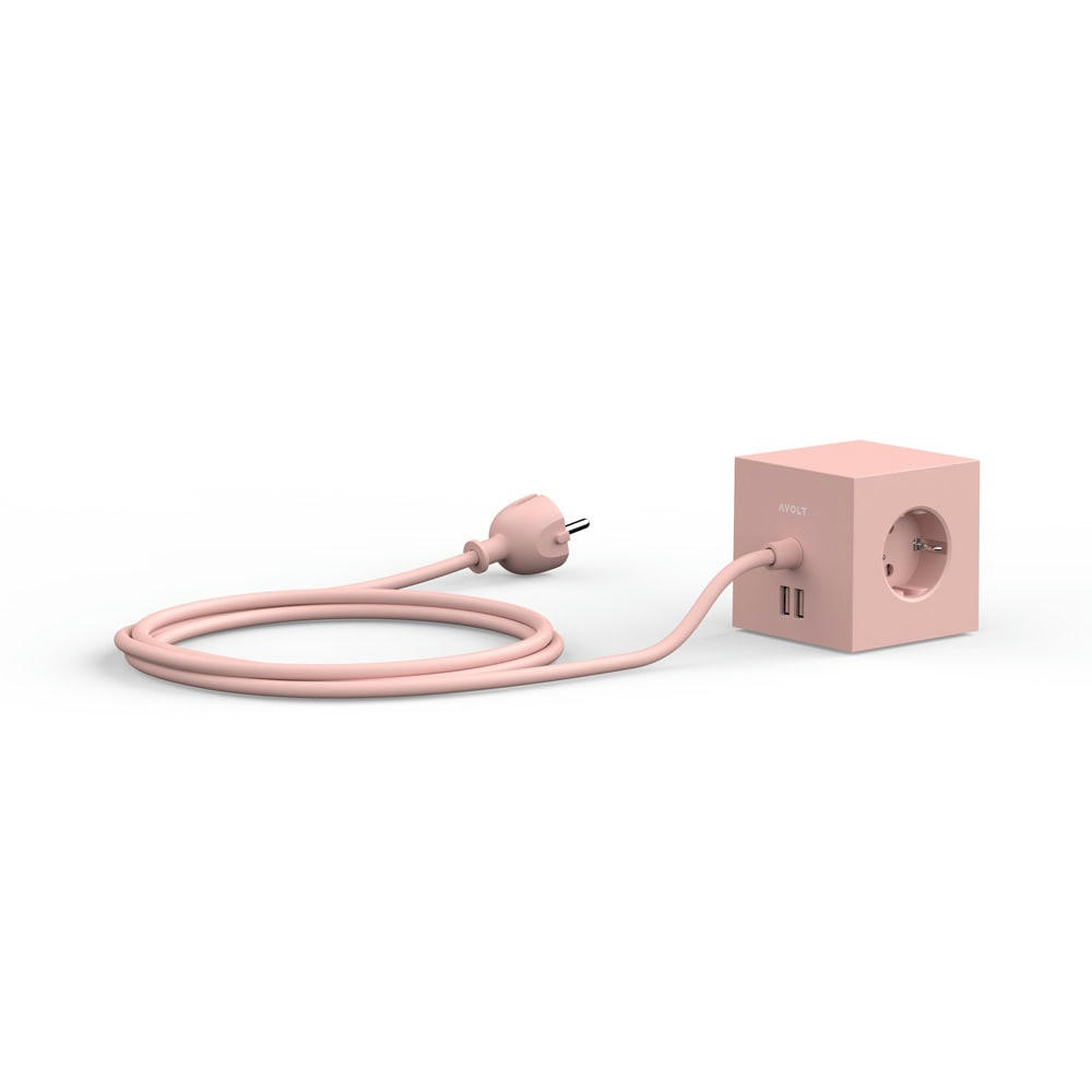 - Multiprise Square 1 avec USB-A/aimant et câble de 1,8 m Old Pink