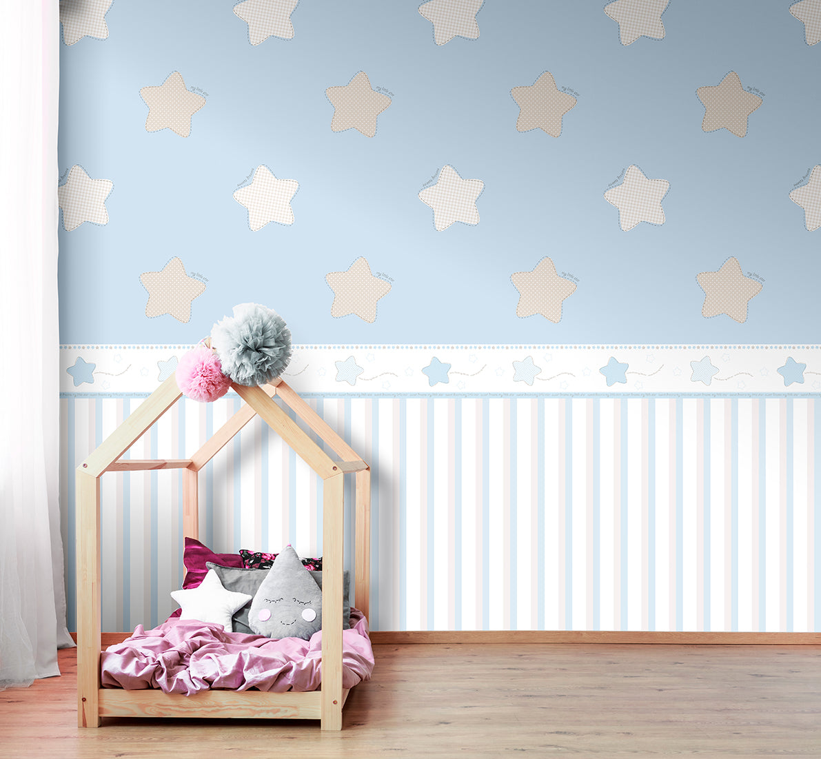 Sanders & Sanders zelfklevende behangrand sterren blauw en wit - 500 x 17.5 cm - 640611