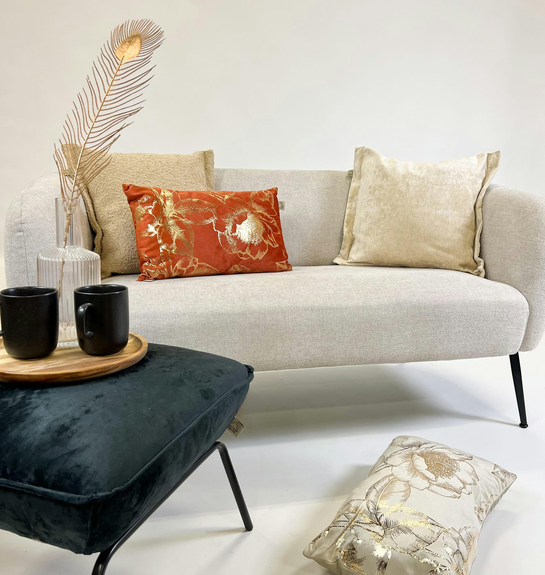 LEWIS - Coussin - beige en polyester 45x45 cm uni