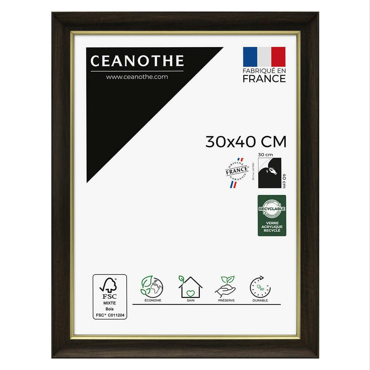 LUNA - Cadre photo ébène et doré 30x40 cm résine recyclée