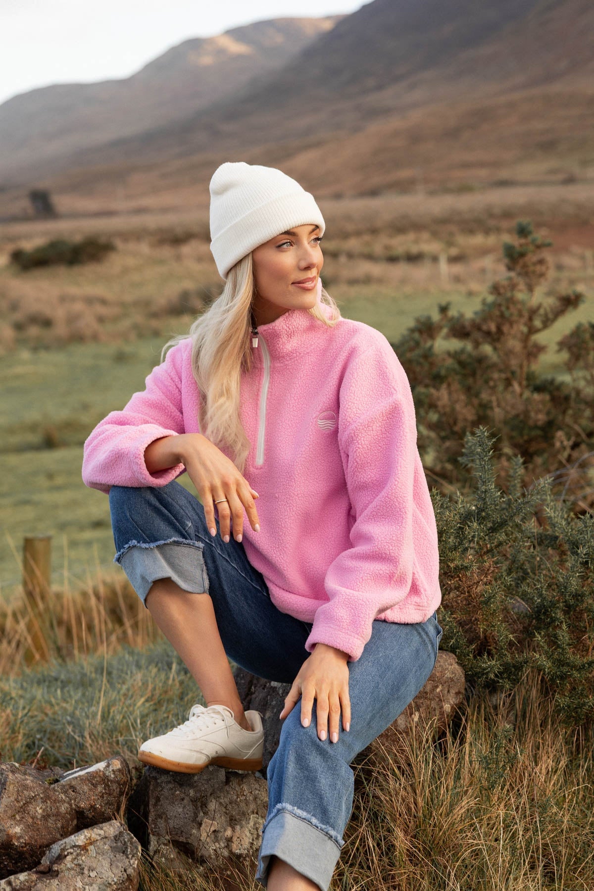 Pink Teddy Fleece With Contrast Zip