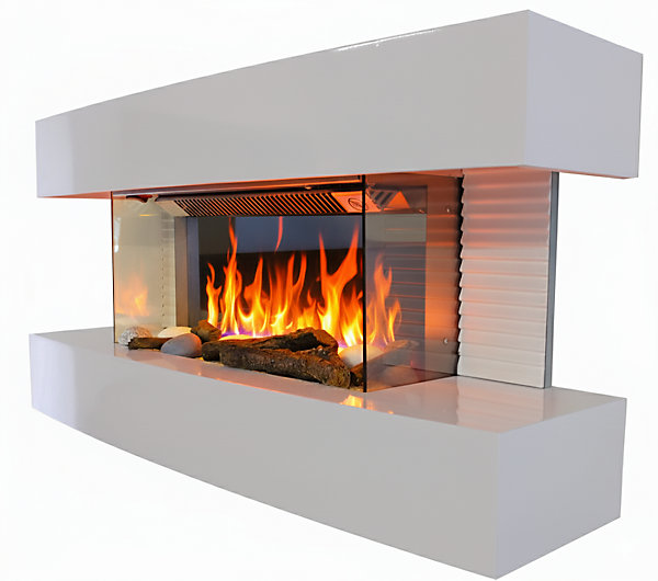 CHEMIN'ARTE - Cheminée électrique Murale Lounge Médium Blanche 82 cm Effet Flammes LED, Chauffage programmable, Télécommande