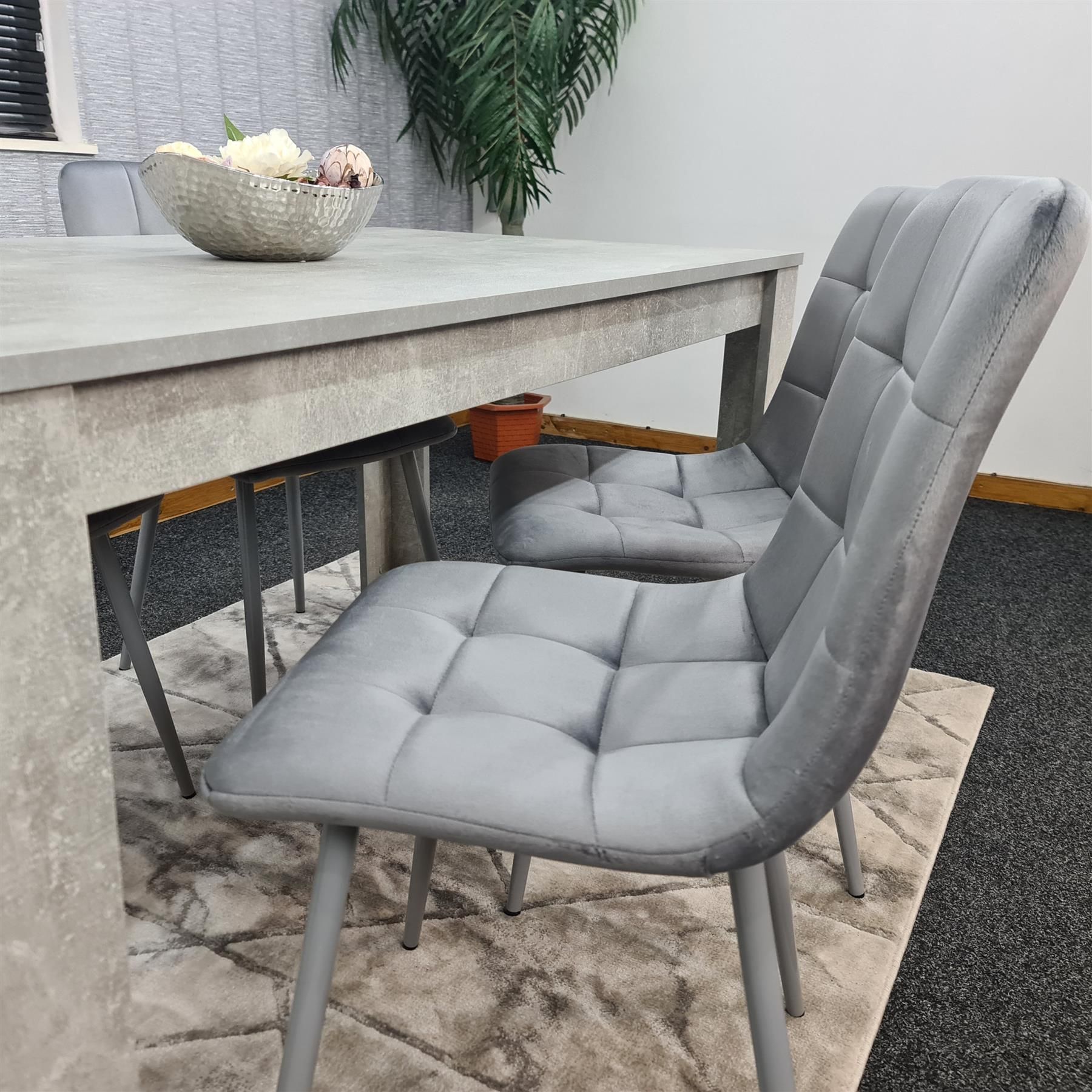 KOSY KOALA Wooden Rectangle Dining Table Set With 4 Grey Velvet Chairs - Dining Room Furniture