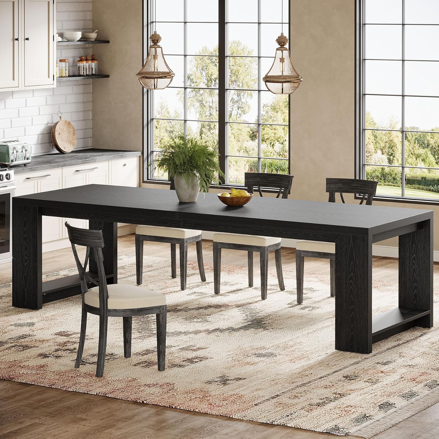 Tribesigns 86.61-Inch Dining Table for 6-8 People, Narrow Long Modern Kitchen Table with Pedestal Base, Farmhouse Extra Long Rectangular Dining Room Furniture, 27.56 x 86.61 x 29.53 Inches, Black