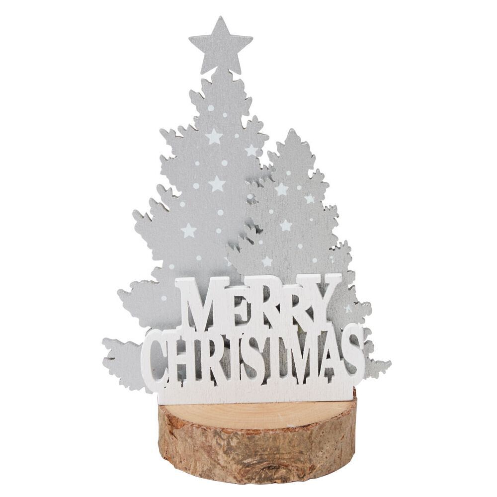 Décoration sapin de No&euml;l sur rondin de bois Merry Christmas Ø6,2xH7,4cm