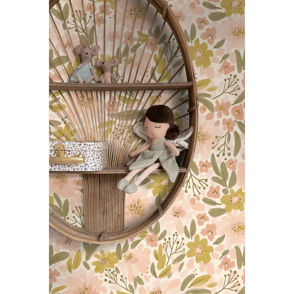 ESTAhome behang bloemen zacht roze, okergeel en vergrijsd groen - 50 x 900 cm