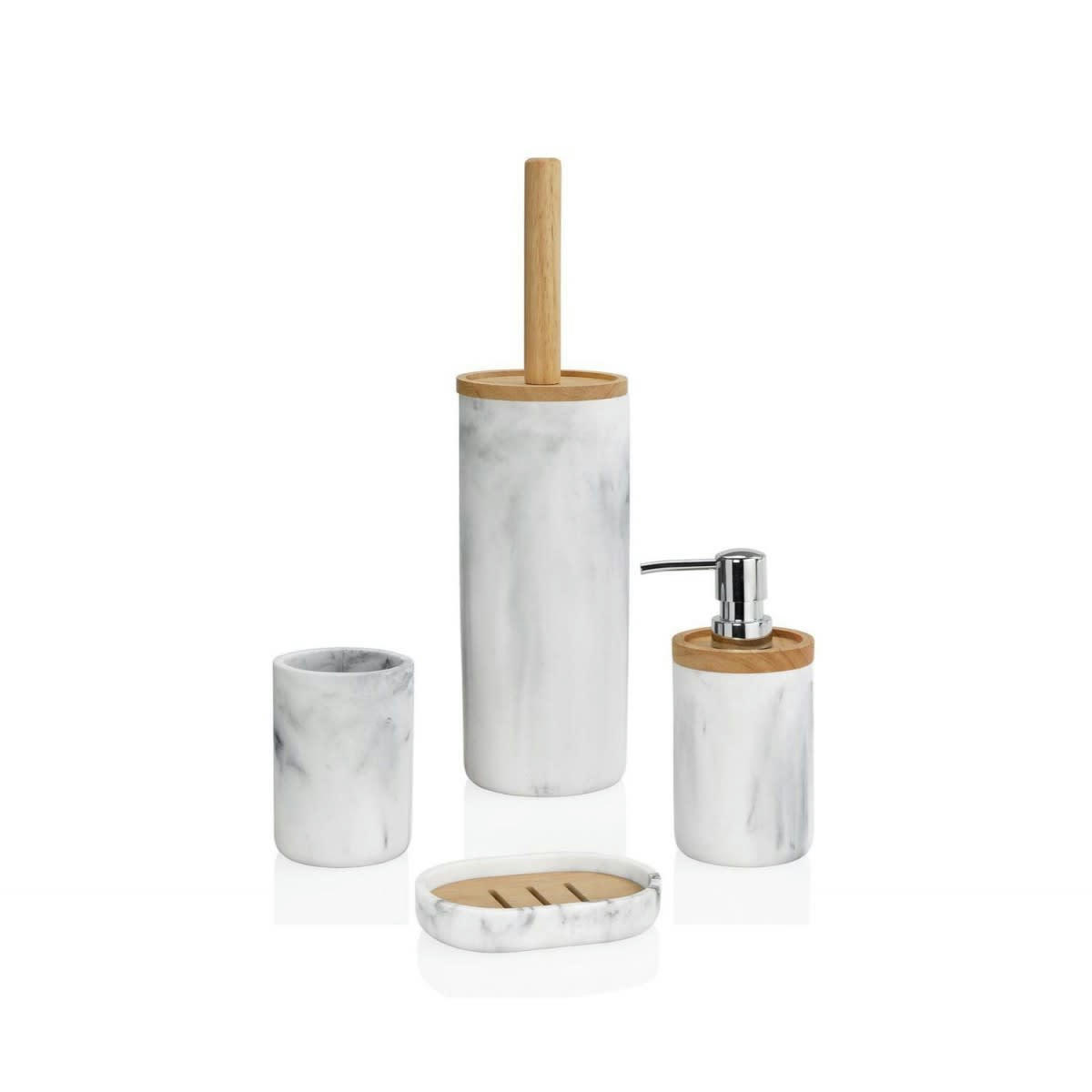 EFFET MARBRE - Distributeur de savon en résine effet marbre et bois