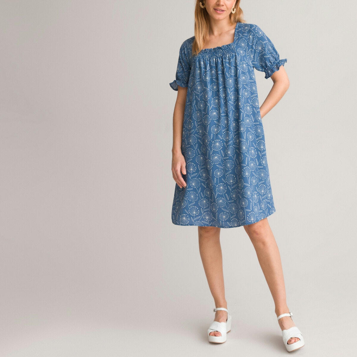 Robe évasée, imprimé floral, mi-longue