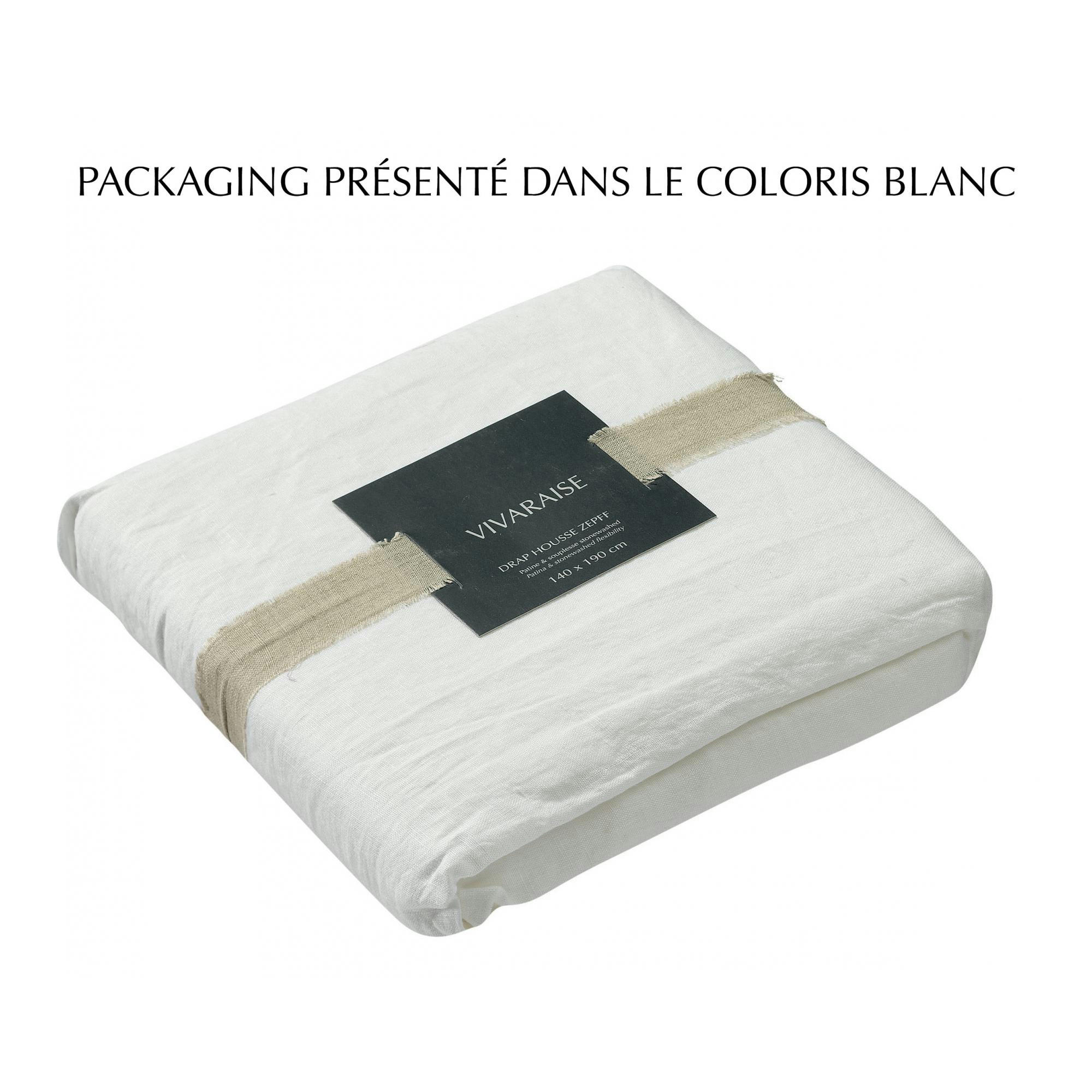 ZEFF - Drap housse stonewashed  en lin blanc 160 x 200 x 30