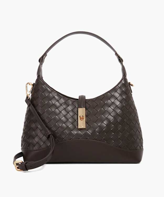 Dorset Dark Brown - Woven Turn Lock Shoulder Bag