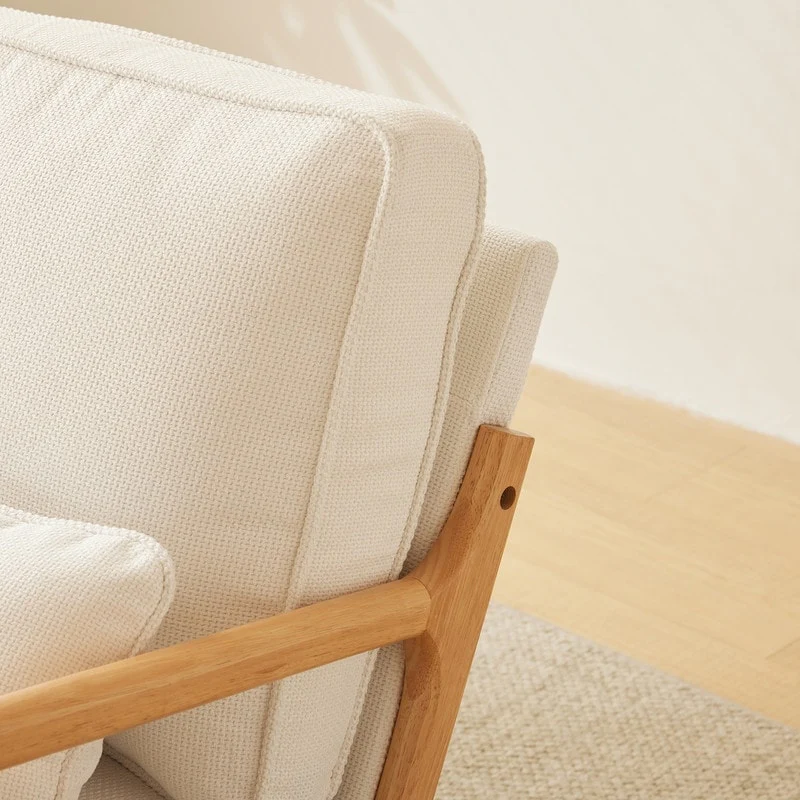 Upholstered Coarse Linen Blend Accent Chair with Wooden Legs and One Pillow