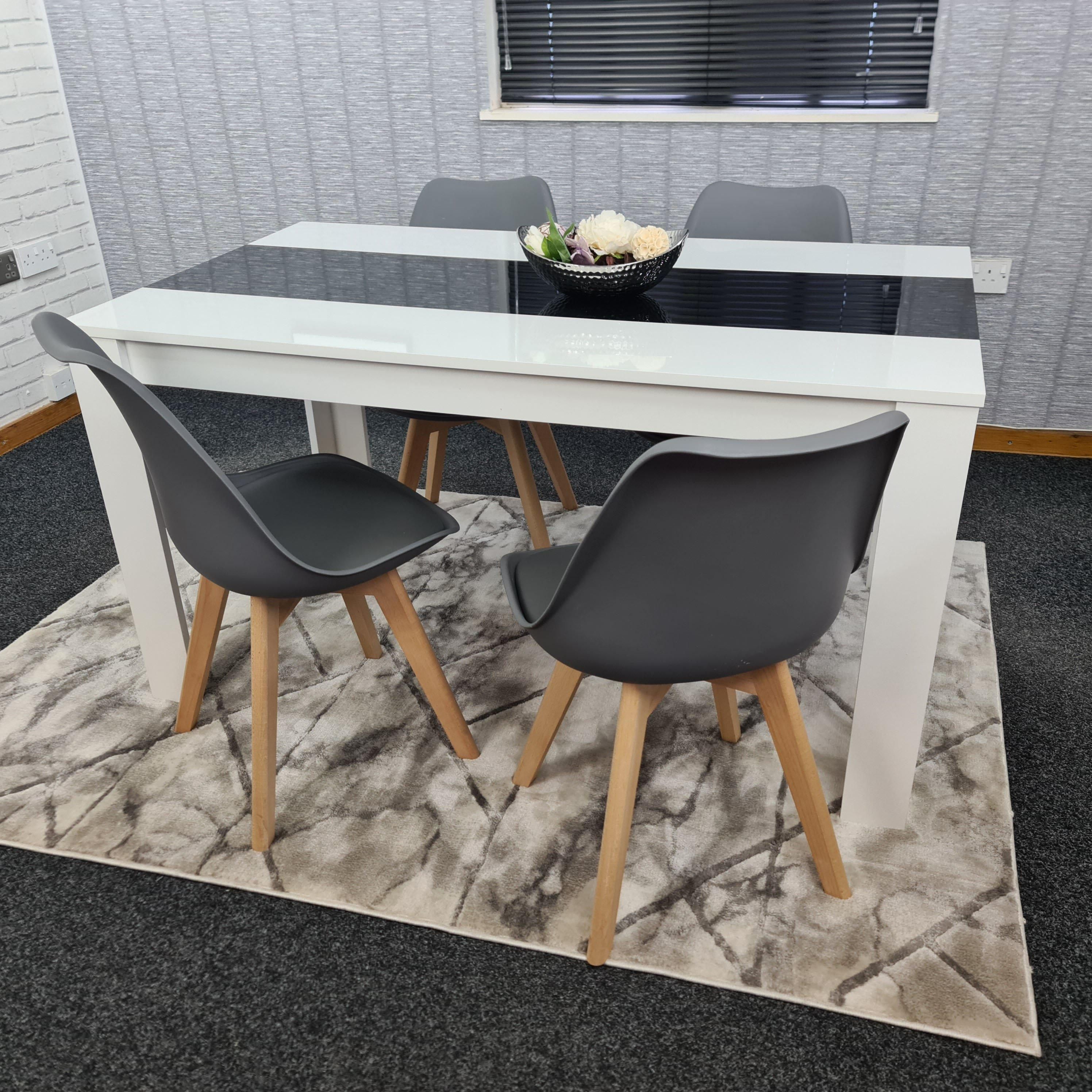 KOSY KOALA Kosy Koala Modern White And Black Dining Table Set With 4 Grey Chairs Dining Room Furniture
