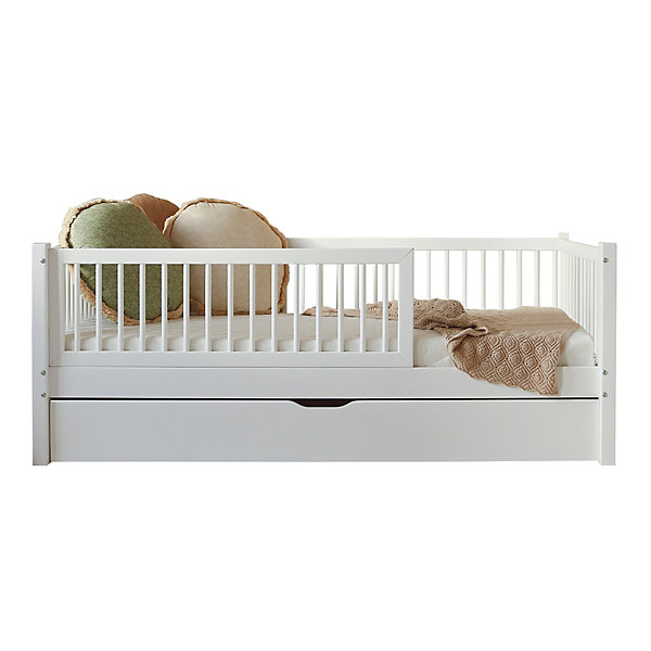Lit 90x190 barrière sommier et tiroir inclus Sybil Blanc