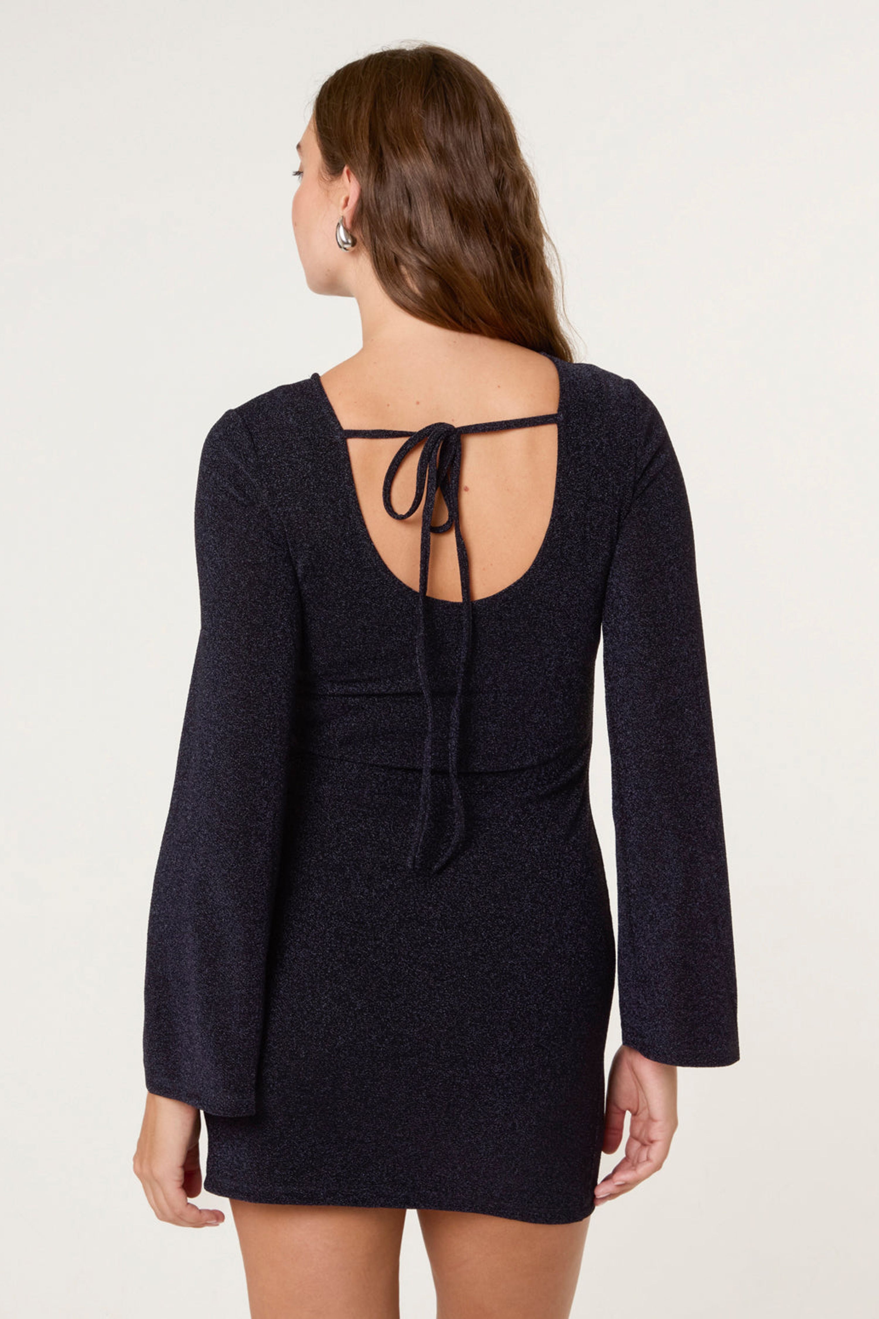 Blue Vanilla Navy Glitter Mini Dress With Back Tie