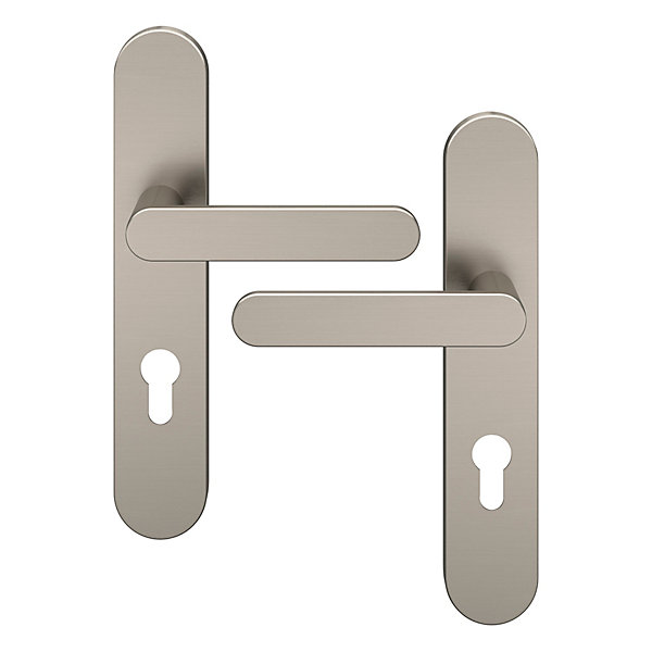 Ensemble poignée sur plaque rondcylindre GoodHome Minzh effet nickel satin gris L.120mm x l.42mm entraxe 165-195mm