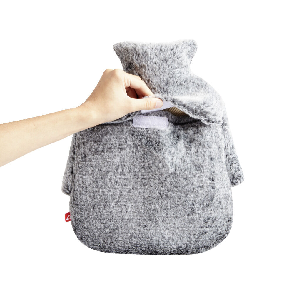 Bouillotte pour pieds 1,8L housse fausse fourrure grise