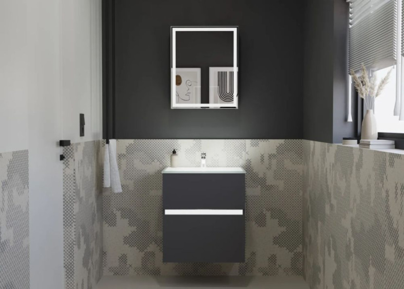Szafka pod umywalkę NEO 60 cm czarny mat z oświetleniem LED bez umywalki