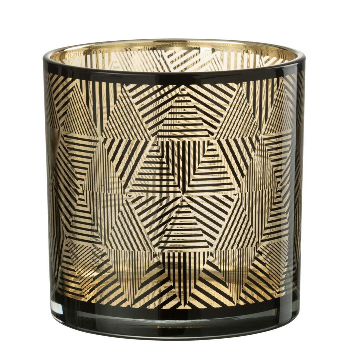J-Line windlicht Driehoeken Strepen - glas - bruin - medium