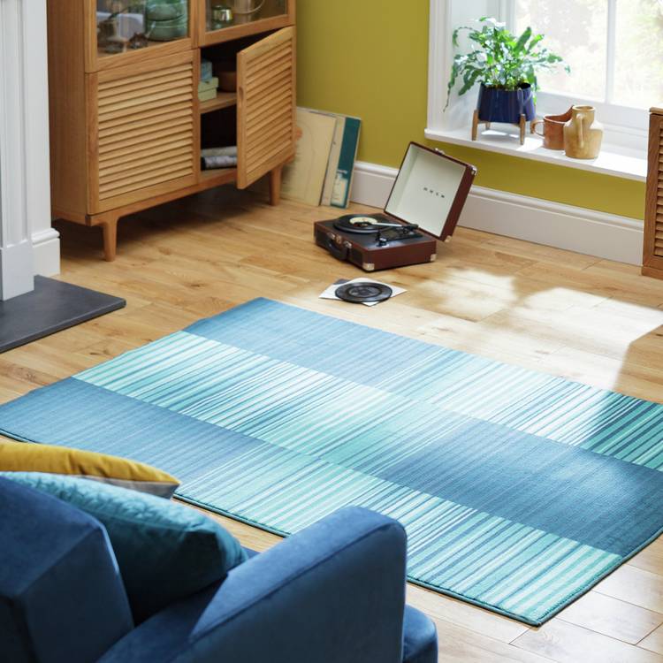 Habitat Abstract Stripe Blue Cut Pile Rug - 120x170cm