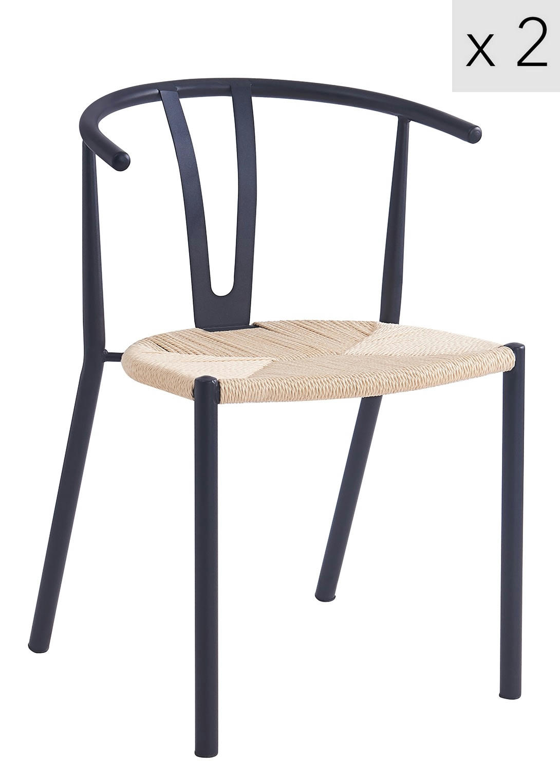 - Lot de 2 chaises en métal et corde noir