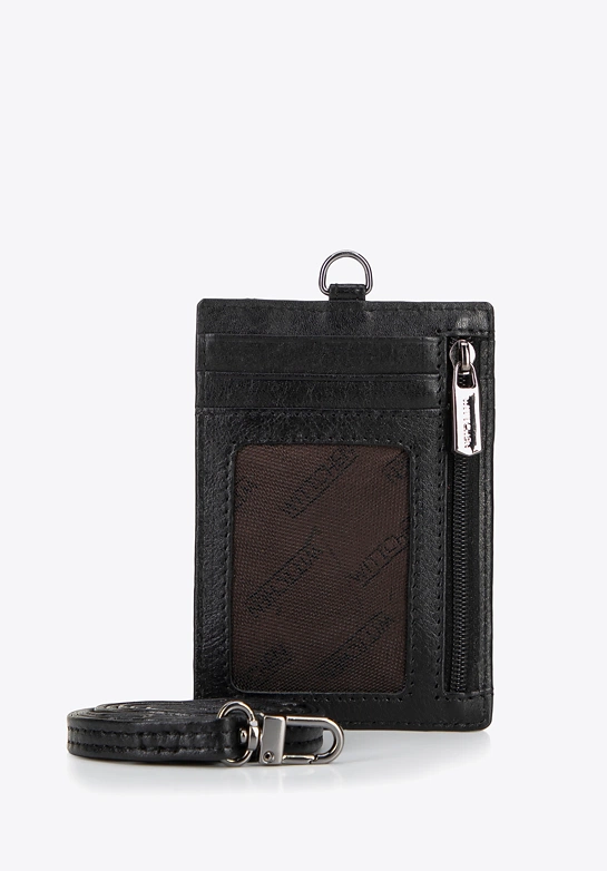 Etui na karty ze skóry naturalnej na pasku czarne