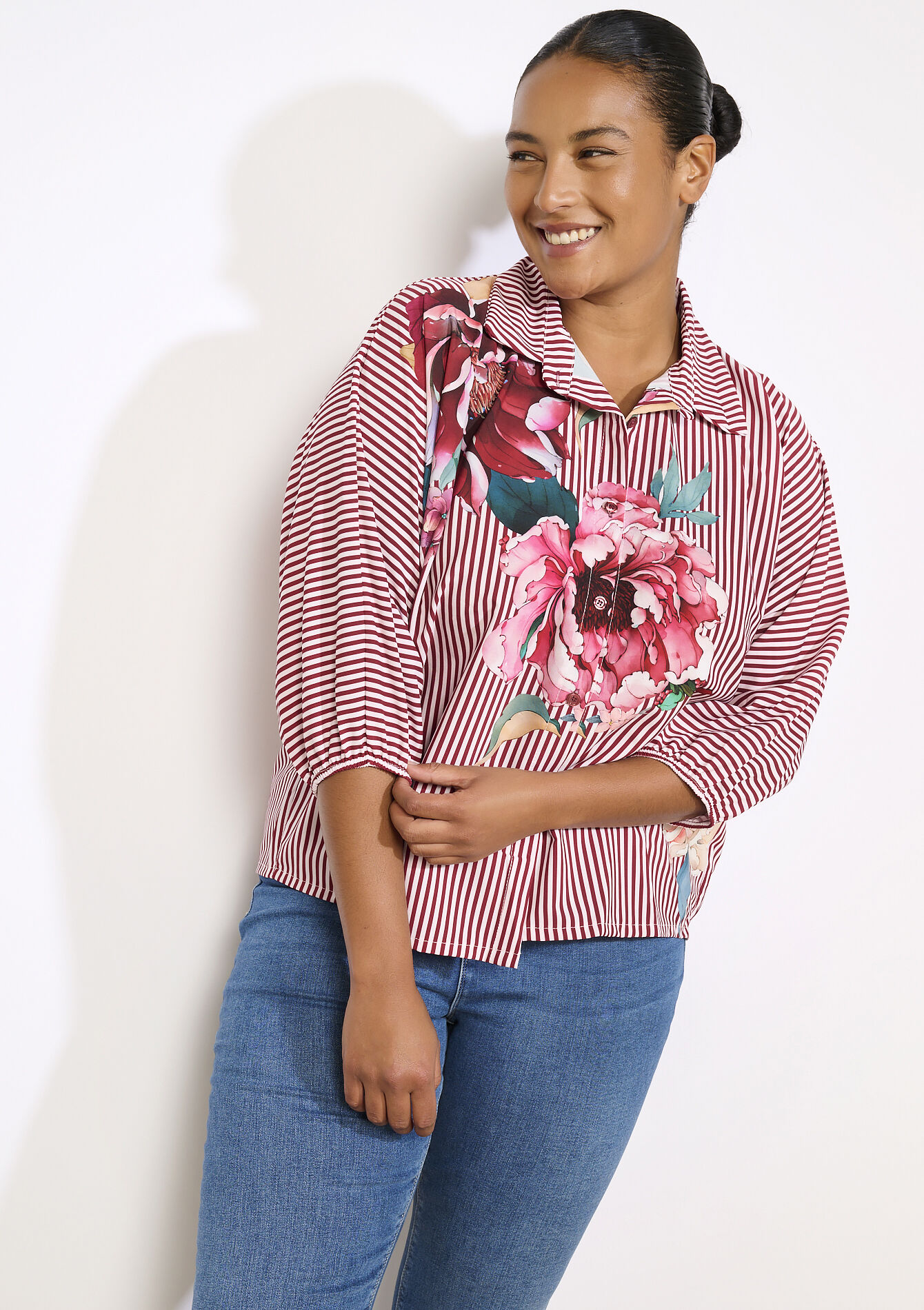 Overhemd met strepen en bloemenprint