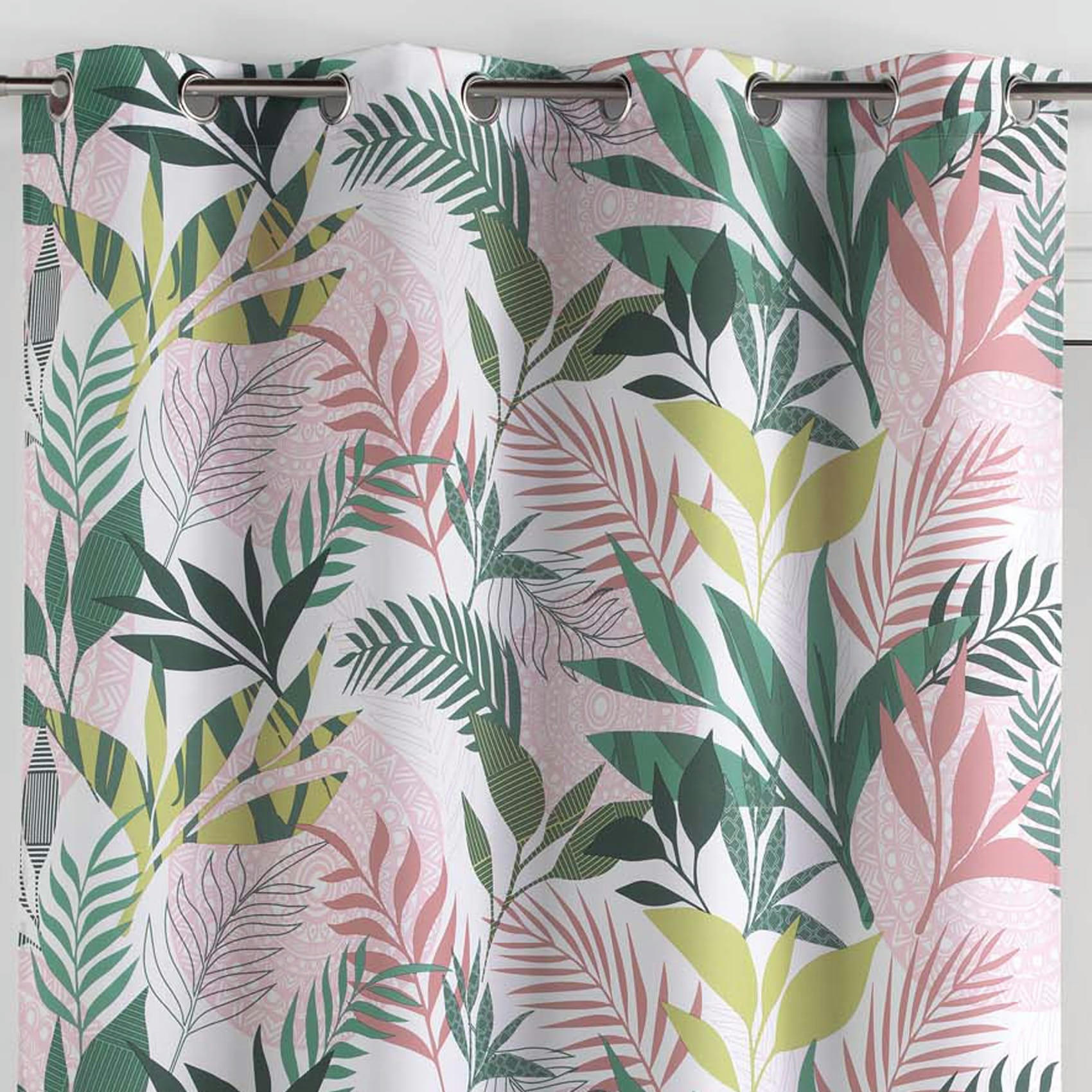 ASSANA - Rideaux à œillets imprimé polyester rose 260x140cm