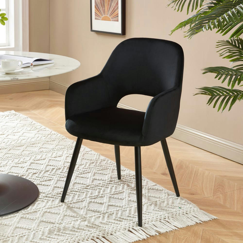 JUNIA - Fauteuil de table en velours noir