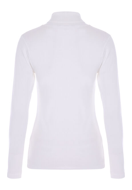 Womens Cream Ribbed Long Sleeve Roll Neck Top