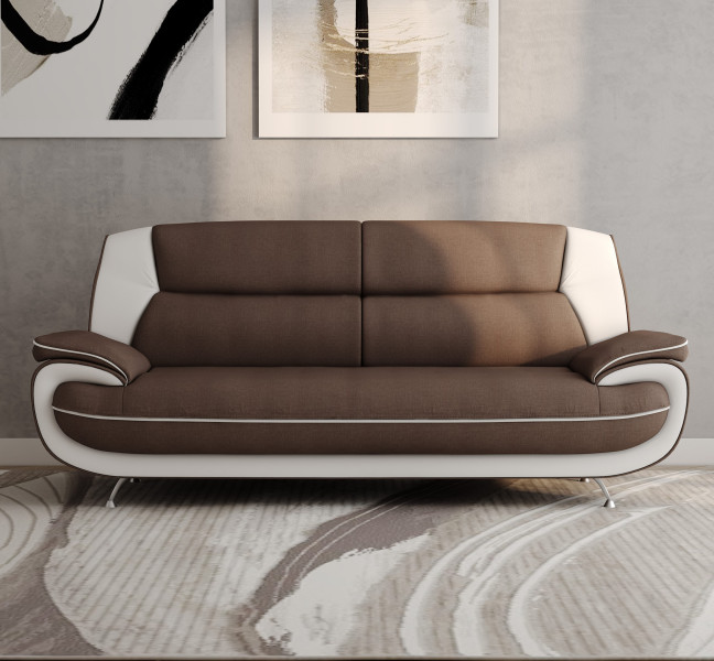 Sofa trzyosobowa, tkanina Kronos, brązowo-biała, Palermo