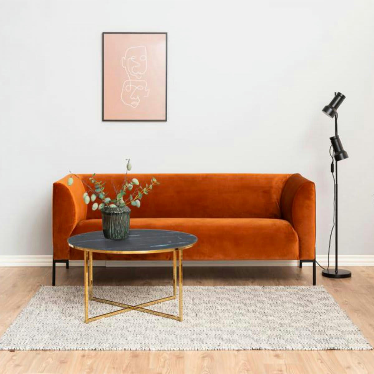 AMINA - Table basse ronde en verre dépoli effet marbre 80cm noir