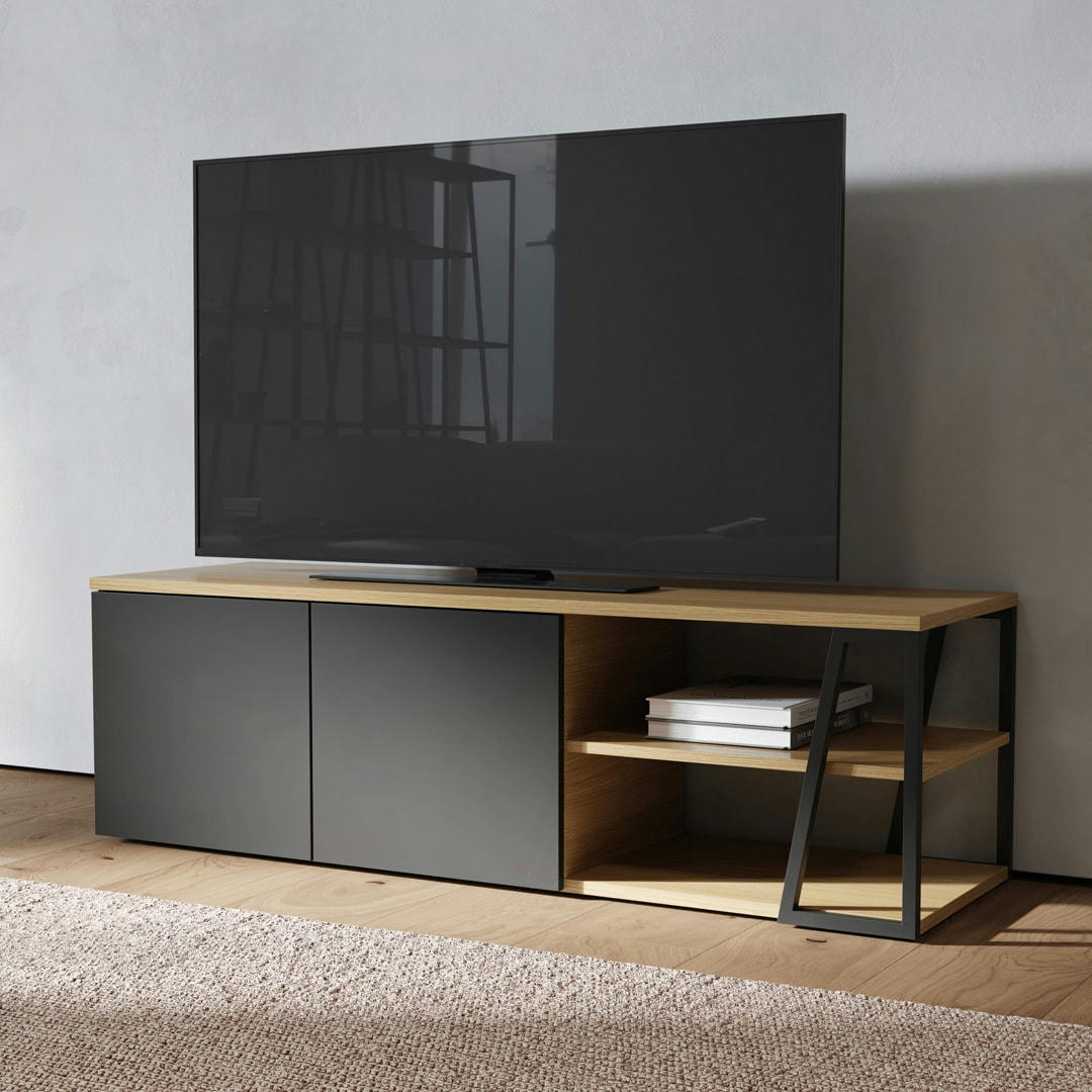 ALBI - Meuble TV  placage chêne clair et noir