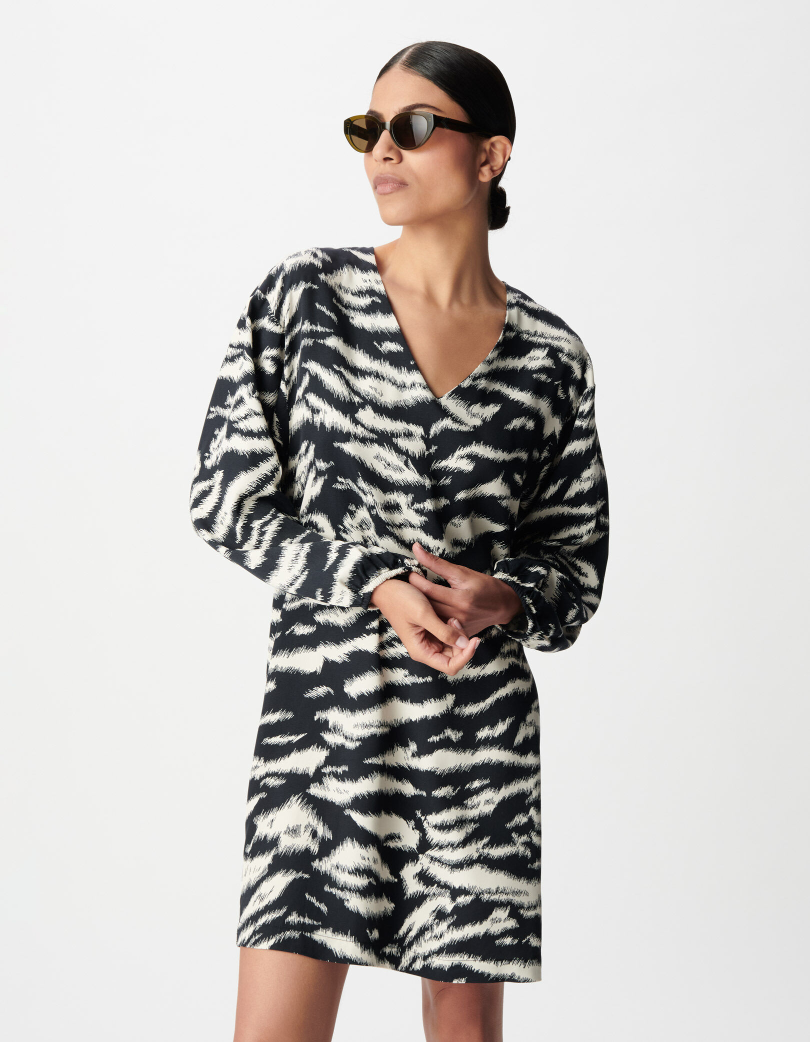 Robe noire imprimé zèbre Femme