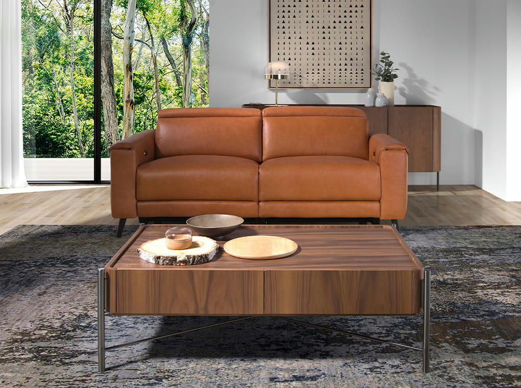 - Canapé 3 places relax en cuir brun