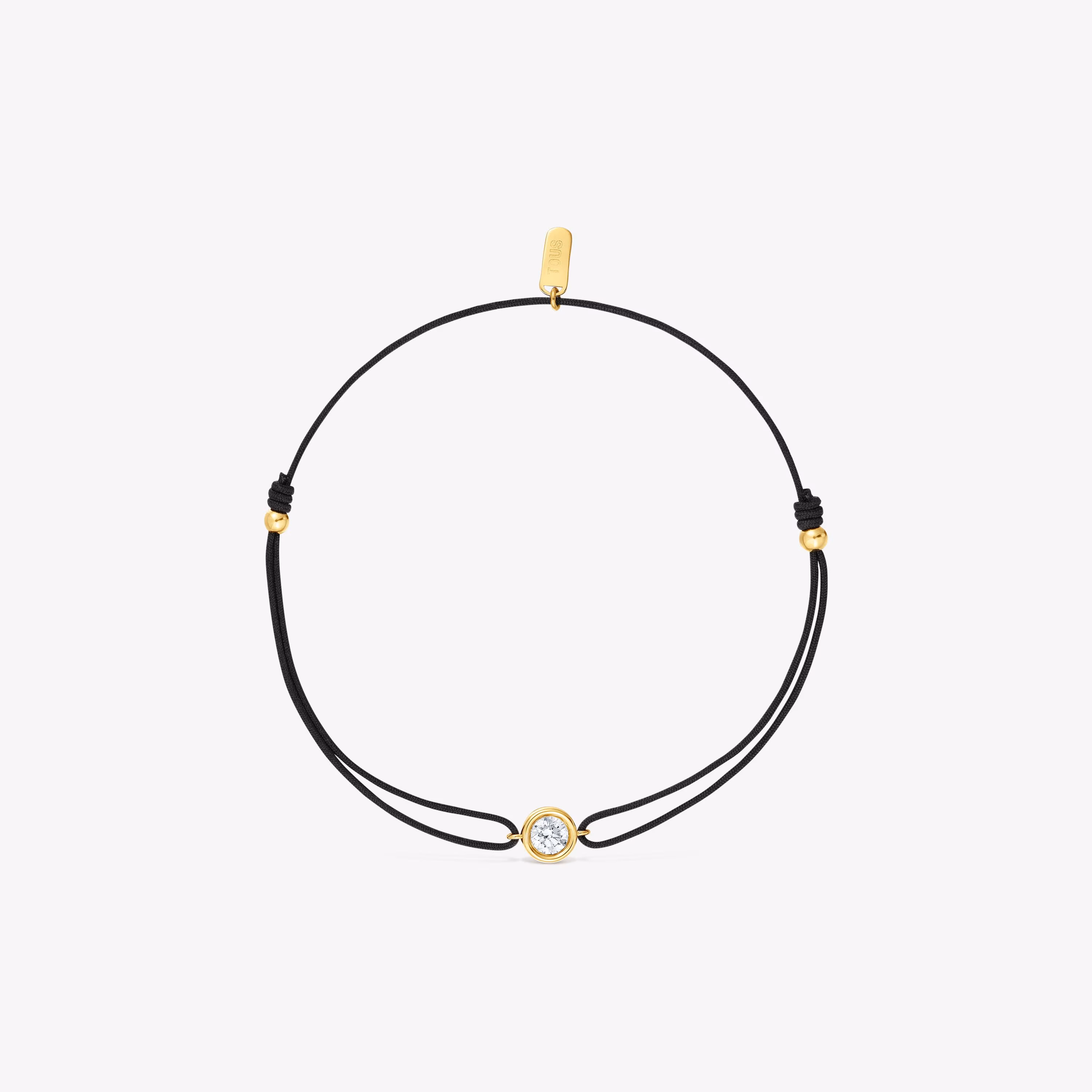 Pulsera de nylon negro con baño de oro 18 kt sobre plata y diamante creado en laboratorio Line LGD