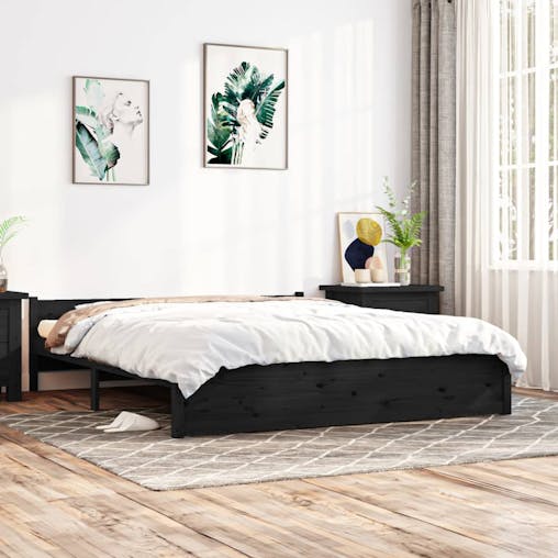 NNEVL Bed Frame Black Solid Wood 183x203 cm King Size
