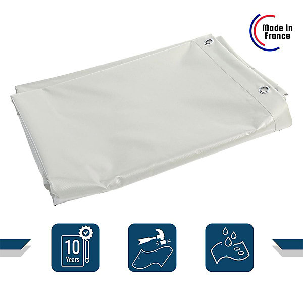 Bâche de Chantier 3x5 m Blanche - Garantie 10 ans TECPLAST - XP640CH - Bâche de protection étanche pour Travaux - Made in France