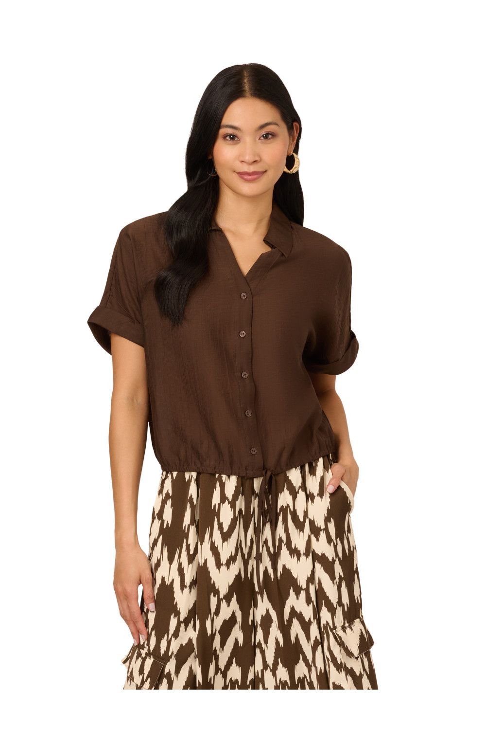 Adrianna Papell Front Tie Woven Shirt