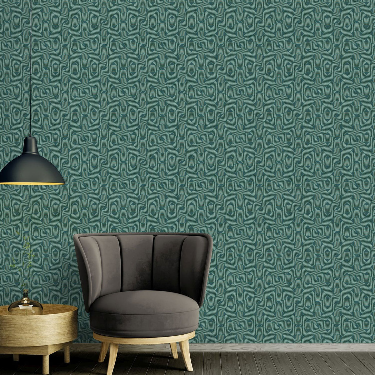 Livingwalls behang art deco motief petrolblauw en goud - 53 cm x 10.05 m - AS-391753