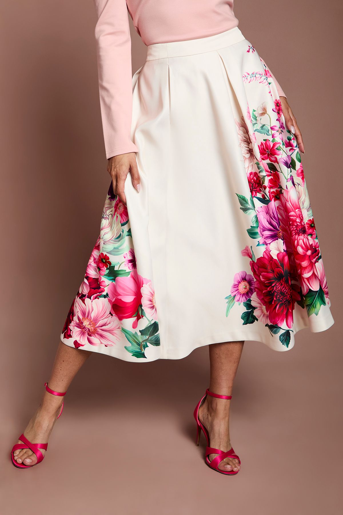Coast Satin Midi Skirt With Placement Print