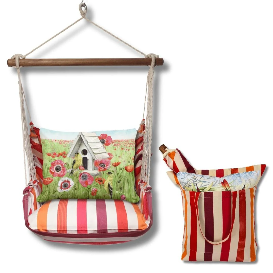 Magnolia Casual Swing Set 4 piece - Cristina Stripe w/ Yellow Birds and Poppy Field