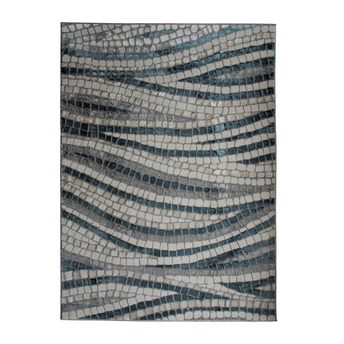 BORGES - Tapis graphique effet carreau gris bleu 120x170