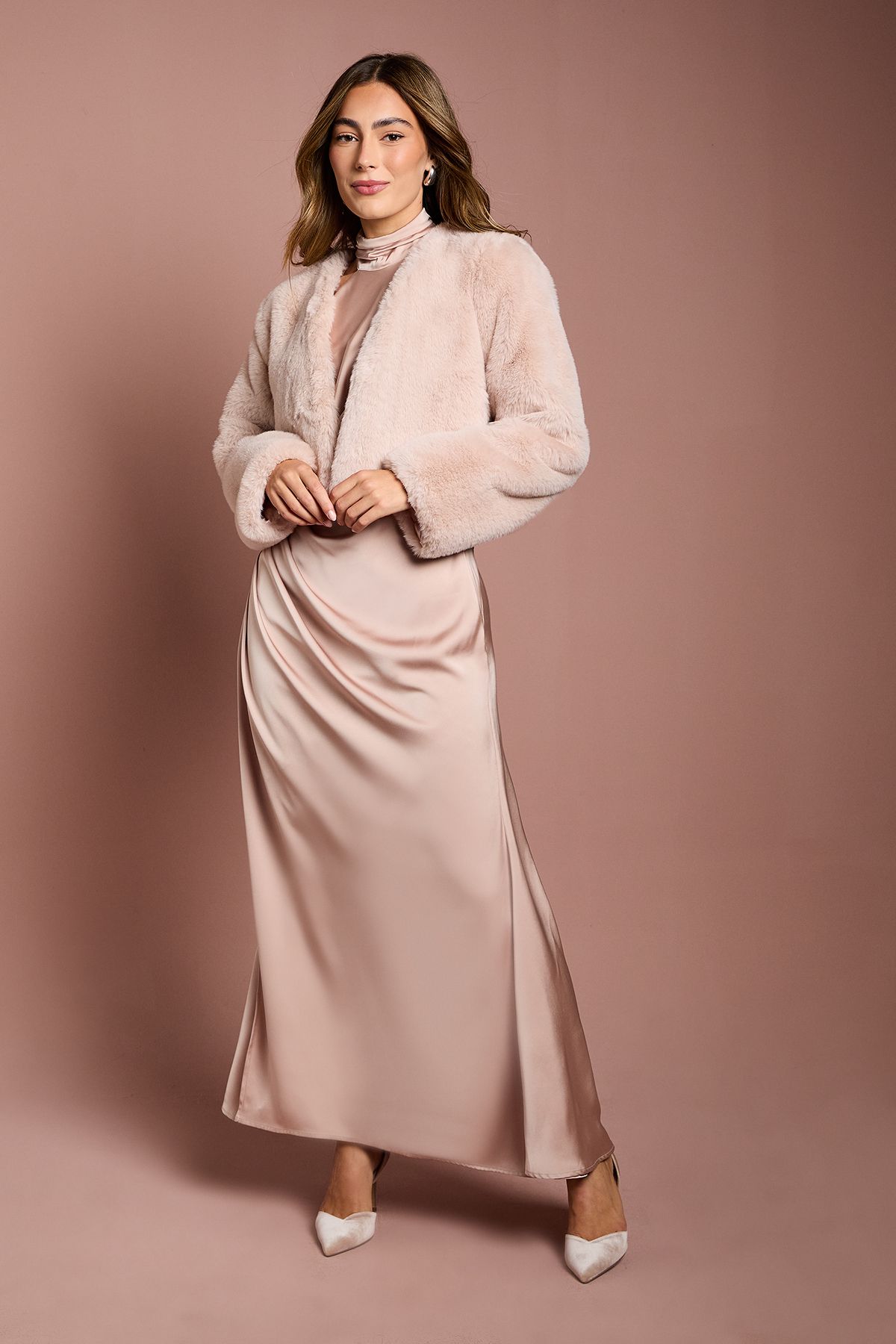 Coast Blush Occasion Short Edge To Edge Faux Fur Coat