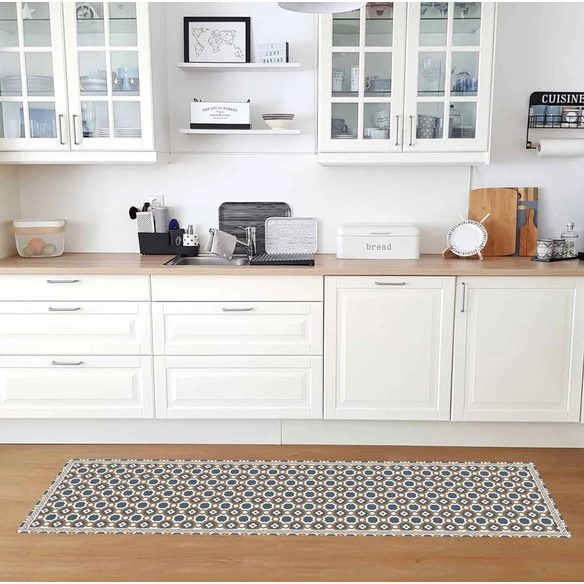 Vinyl Teppich »Mandisa«, BxL:255 cm x 65 cm, beige|weiß|blau