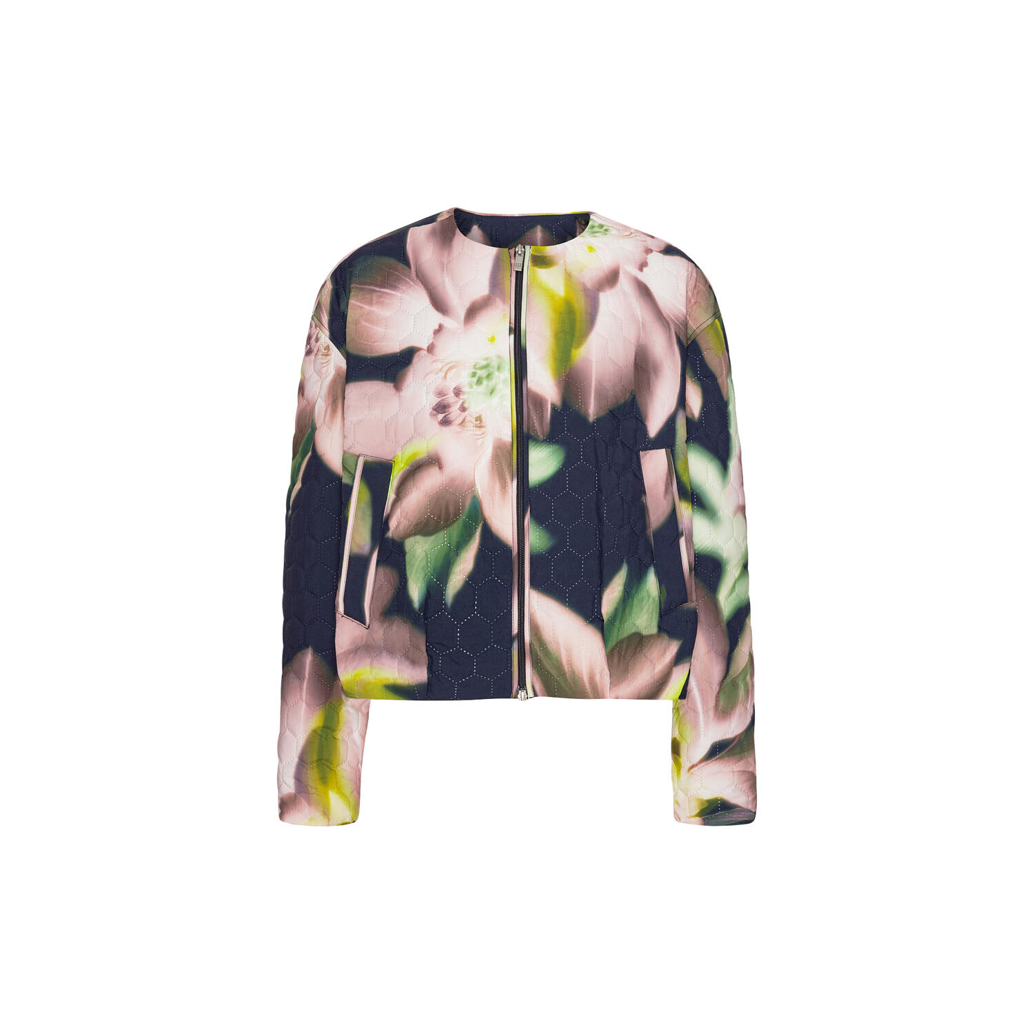 Short Quilted Jacket, dark photoristic flower