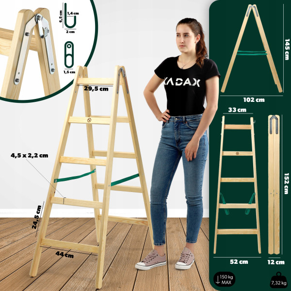 Kadax Drabina Drabinka Drewniana Dwustronna 2x5