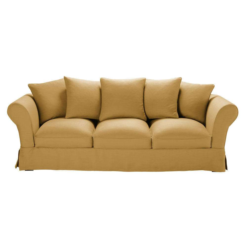 Roma - Housse de canapé 4/5 places en lin froissé ocre