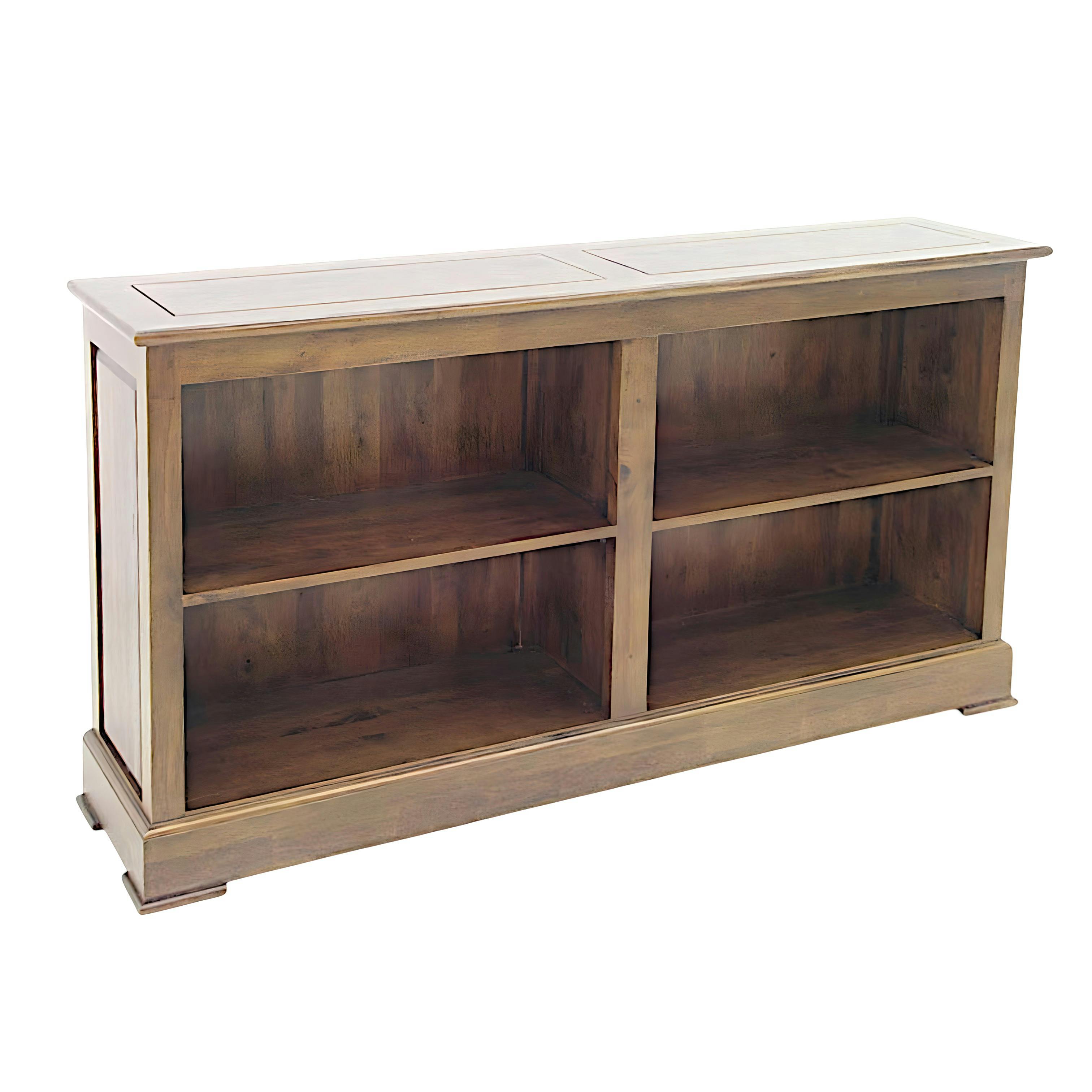 Meuble TV / Bibliothèque basse Hévéa 4 niches 150x35x80cm TRADITION